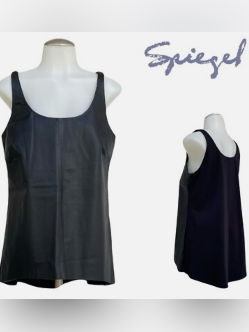 SPIEGEL Black Leather hi-low tank top with knit back Size 6